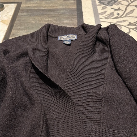 Chocolate Brown Women's Wool Tie Side Cardigan Sweater - Picture 4 of 8